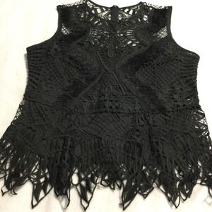 Venus Black Lace Fringe Sleeveless‎ Peplum Top Womens Size M